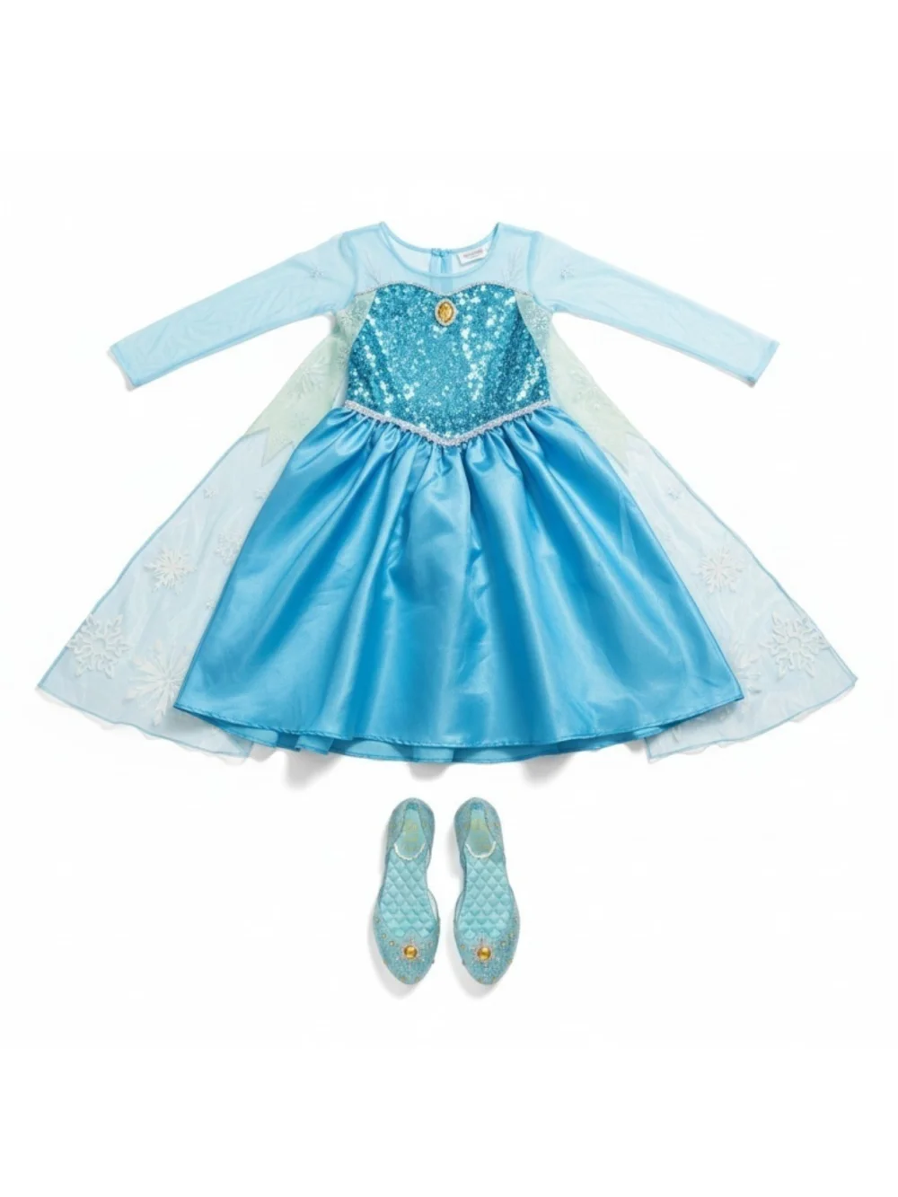 SET Dress and Shoes Disney Princess ELSA FROZEN Costume Cosplay Halloween Sz 10